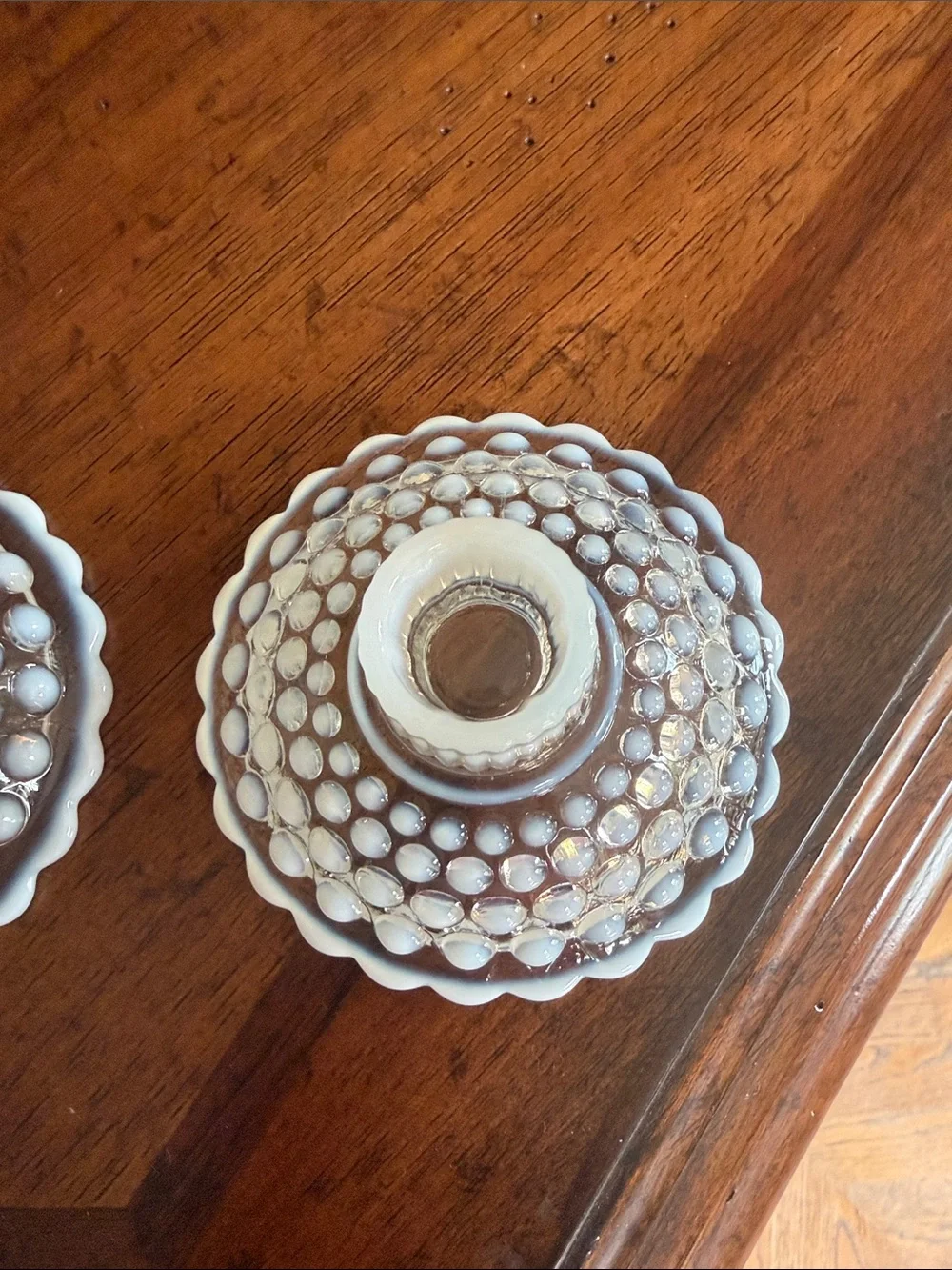 Vintage Moonstone Opalescent  Hobnail Candlestick Holder